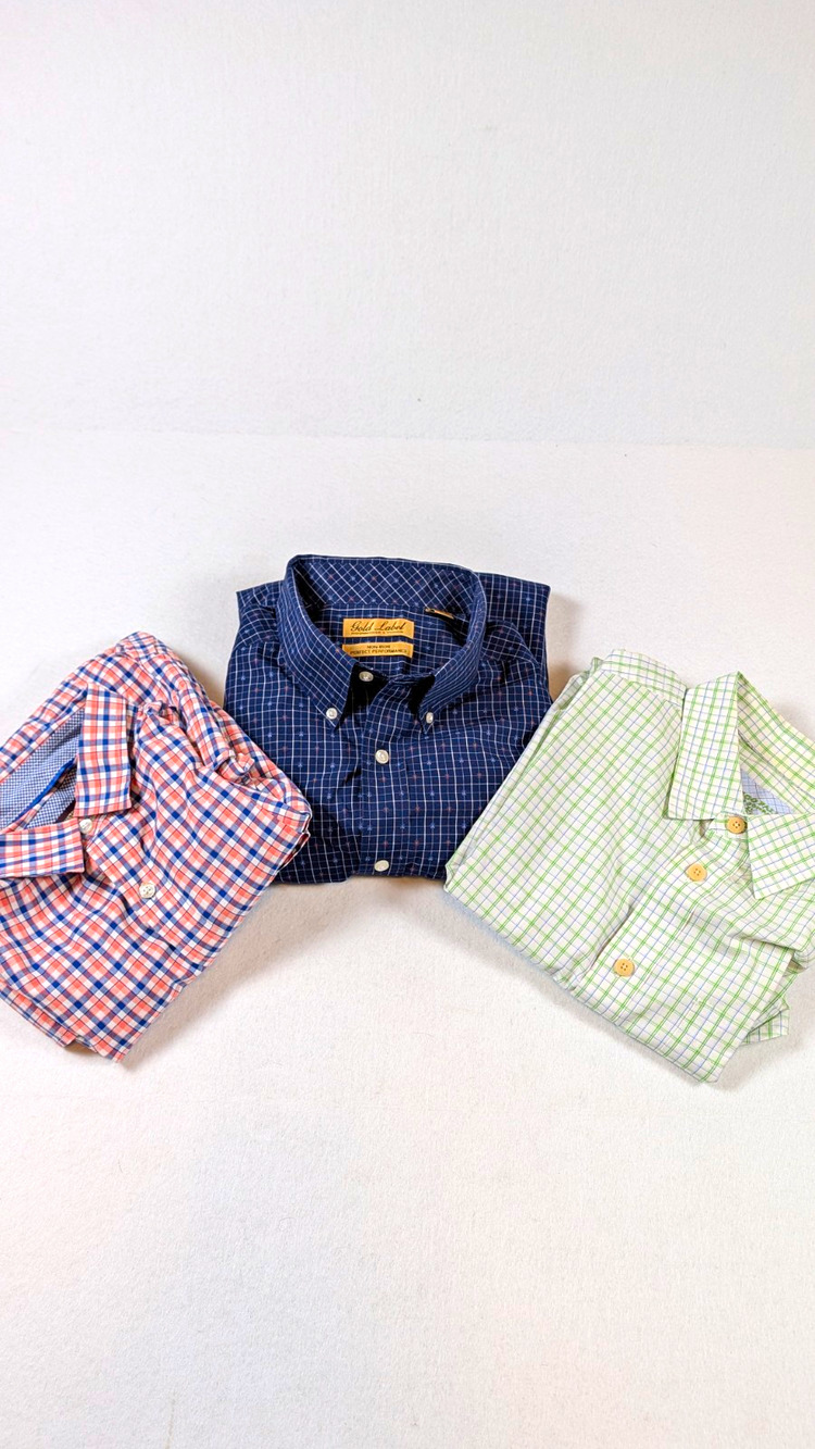 Mixed Brands Men's XL 15.5 34/35 Non-Iron Cotton Check Dress Shirts Lot of 3